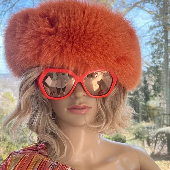 Orange  Fur Women's Hat - Picture 2 of 6